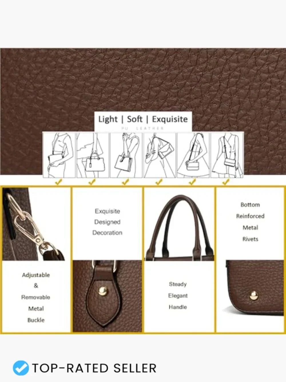 Leather Crossbody Tote Satchel Handbag Women Shoulder Bag Work Travel Purse